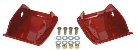 Red metal brackets with hardware for Ford Bronco shock skids rear RS62501