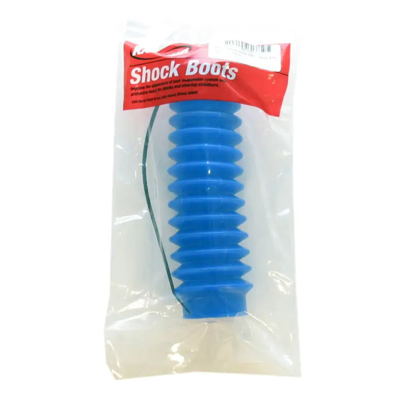 Blue corrugated shock absorber boot in packaging for Rancho Universal shock absorber boot kit
