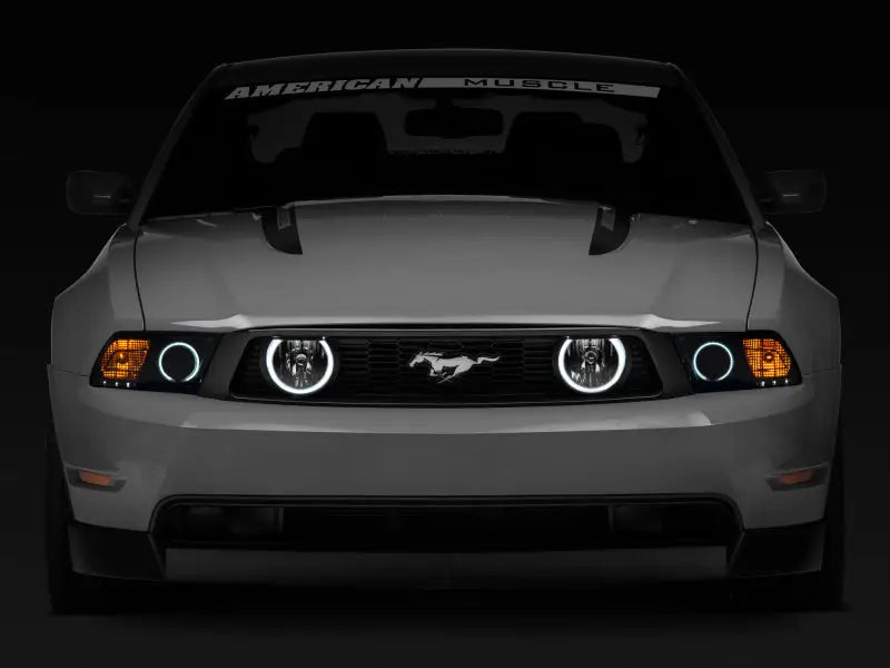 Gray Mustang with sleek LED halo fog lights for a bold look
