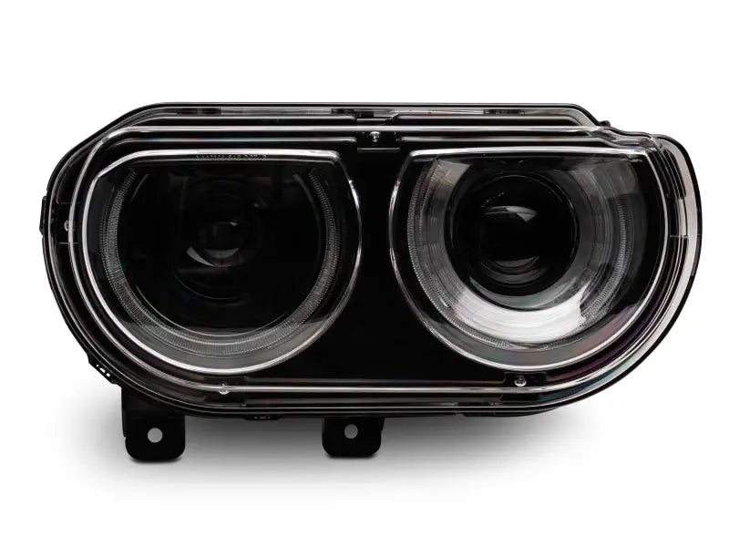 Black dual-lens headlight assembly for Dodge Challenger with sequential turn signals