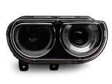Black dual-lens headlight assembly for Dodge Challenger with sequential turn signals