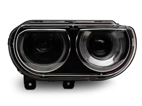 Black dual-lens headlight assembly for Dodge Challenger with sequential turn signals