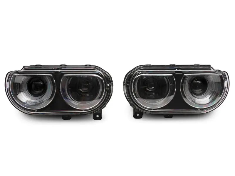 Black dodge challenger headlights with sequential turn signals and halo design