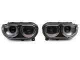 Black dodge challenger headlights with sequential turn signals and halo design