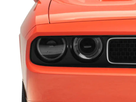 Orange car headlight for Dodge Challenger with sequential turn and halo upgrade