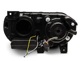Black car headlight assembly for Dodge Challenger with sequential turn signals and halo lights
