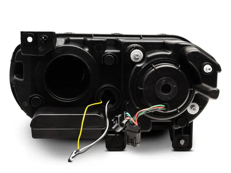 Black car headlight assembly for Dodge Challenger with sequential turn signals and halo lights