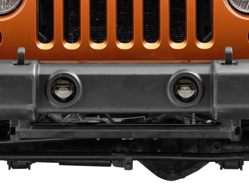 Orange Jeep front bumper with Raxiom LED fog lights for Jeep Wrangler JK/JL