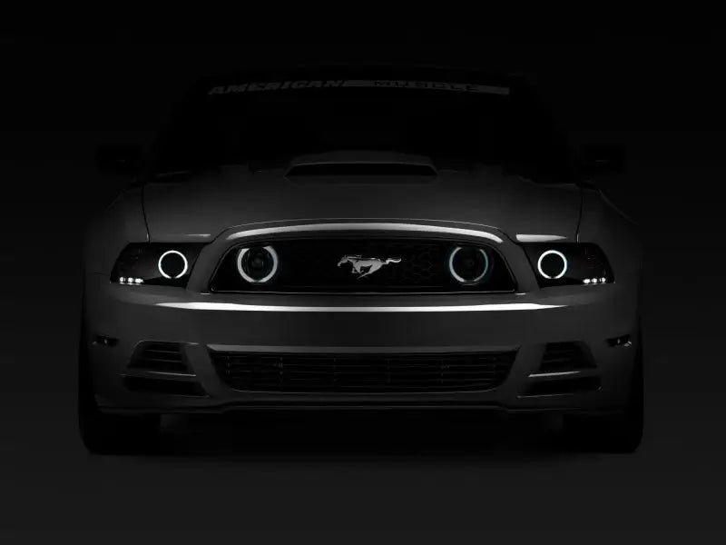 Dark gray Mustang with smoked ccfl halo fog lights and halo fog lights upgrade