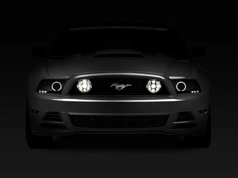 Gray Ford Mustang with illuminated CCFL halo fog lights for added style and visibility