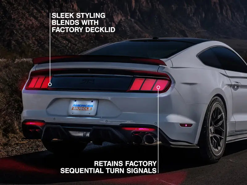 White Ford Mustang with decklid spoiler and smoked lens profile LED tail lights