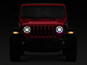 Red 2019 Jeep Wrangler Rubicon with 9-inch LED headlights
