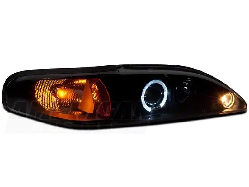 Black car headlight with LED halo projector ring for Ford Mustang upgrades