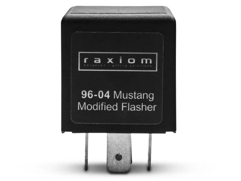 Black automotive flasher relay for modified turn signal and turn signal flasher on Ford Mustang