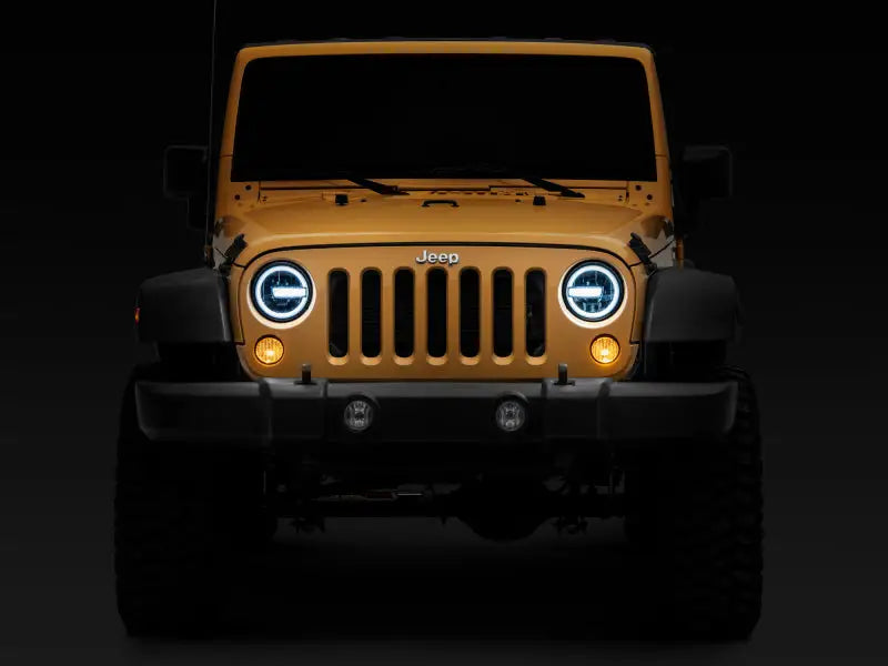 Raxiom 97-18 Jeep Wrangler TJ/JK 7-Inch LED Headlights w/ Halos- Black Housing (Clear Lens) - J155018