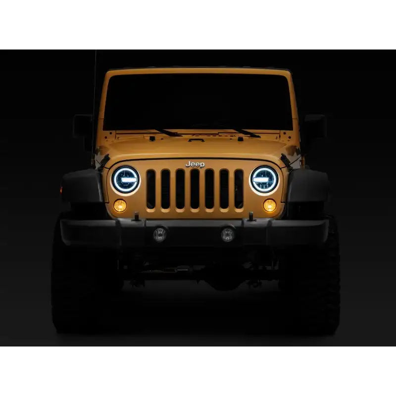 Raxiom 97-18 Jeep Wrangler TJ/JK 7-Inch LED Headlights w/ Halos- Black Housing (Clear Lens) - J155018