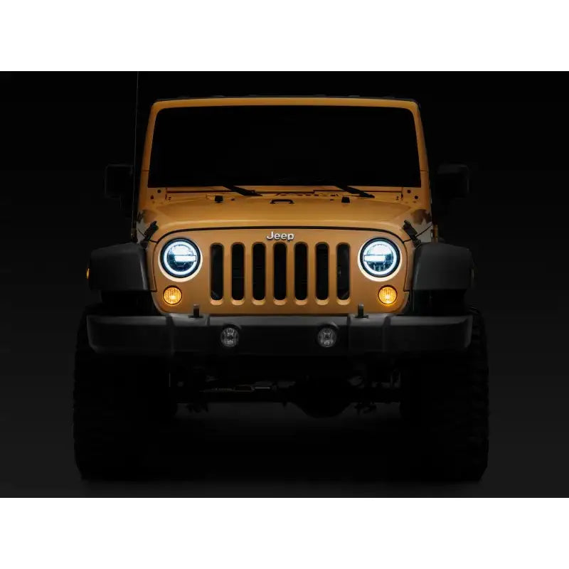 Raxiom 97-18 Jeep Wrangler TJ/JK 7-Inch LED Headlights w/ Halos- Black Housing (Clear Lens) - J155018