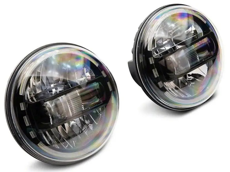 Pair of round LED headlights with black housing for Jeep Wrangler TJ/JK
