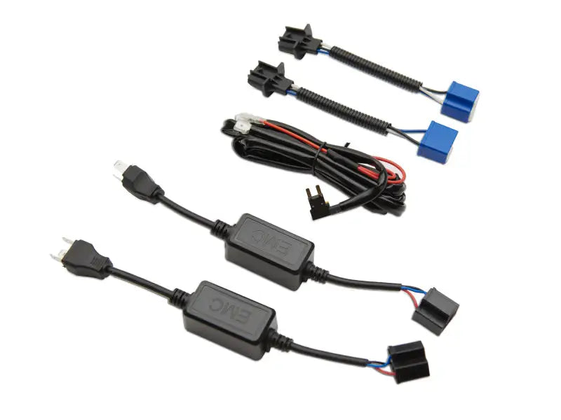 Automotive lighting wiring harness for Raxiom Axial Spider LED headlights on Jeep Wrangler