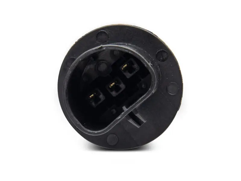 Black electrical connector with three pins for LED halo projector headlights on Ford Mustang