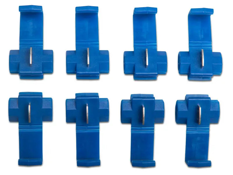 Blue wire tap connectors for LED halo projector headlights on Ford Mustang Raxiom