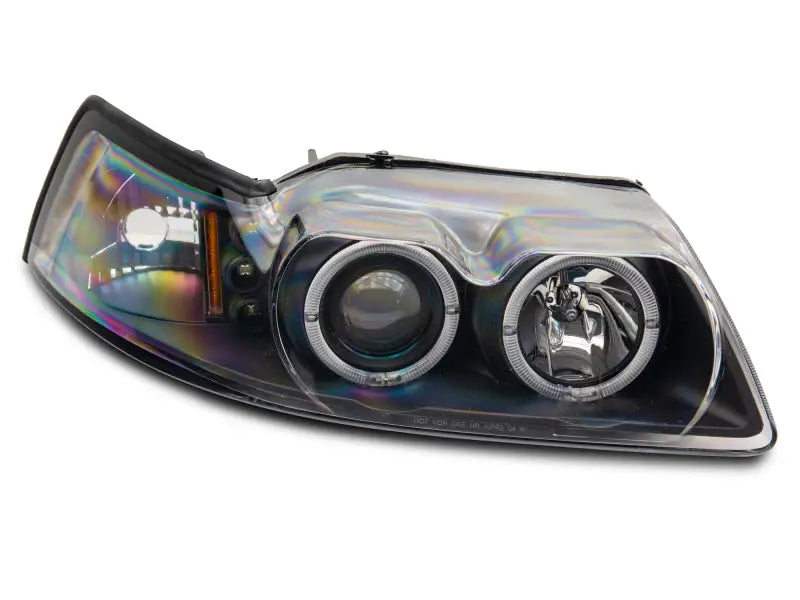 Led halo projector headlights on Ford Mustang with stylish halo rings for a cool look
