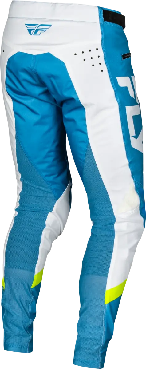 Blue and white motocross pants with durable stretch technology for active riding