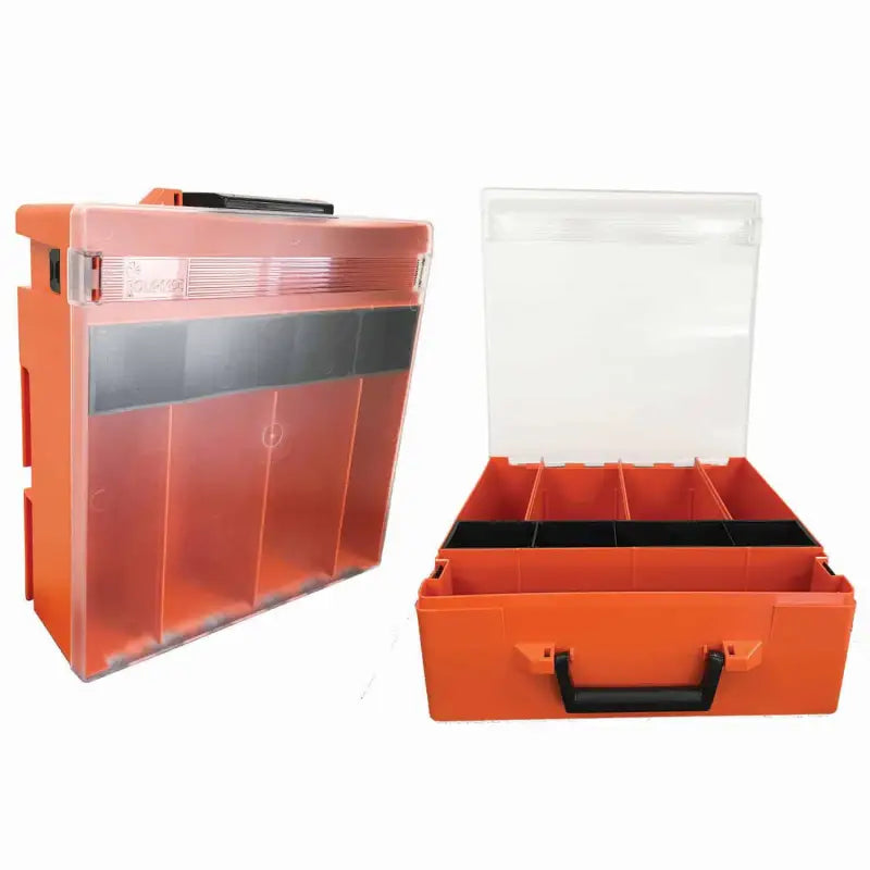 Orange plastic storage containers in RC002/CL Rolacase plastic parts carry case