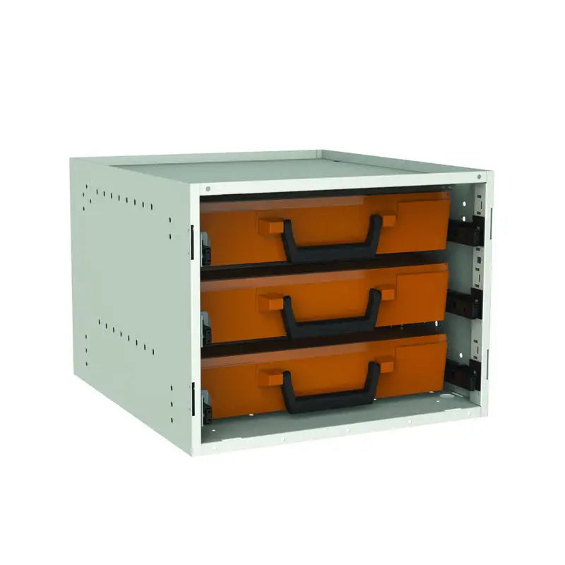 Metal cabinet with orange drawers from RCSK1/C Rolacase Parts Org Cabinet Kit