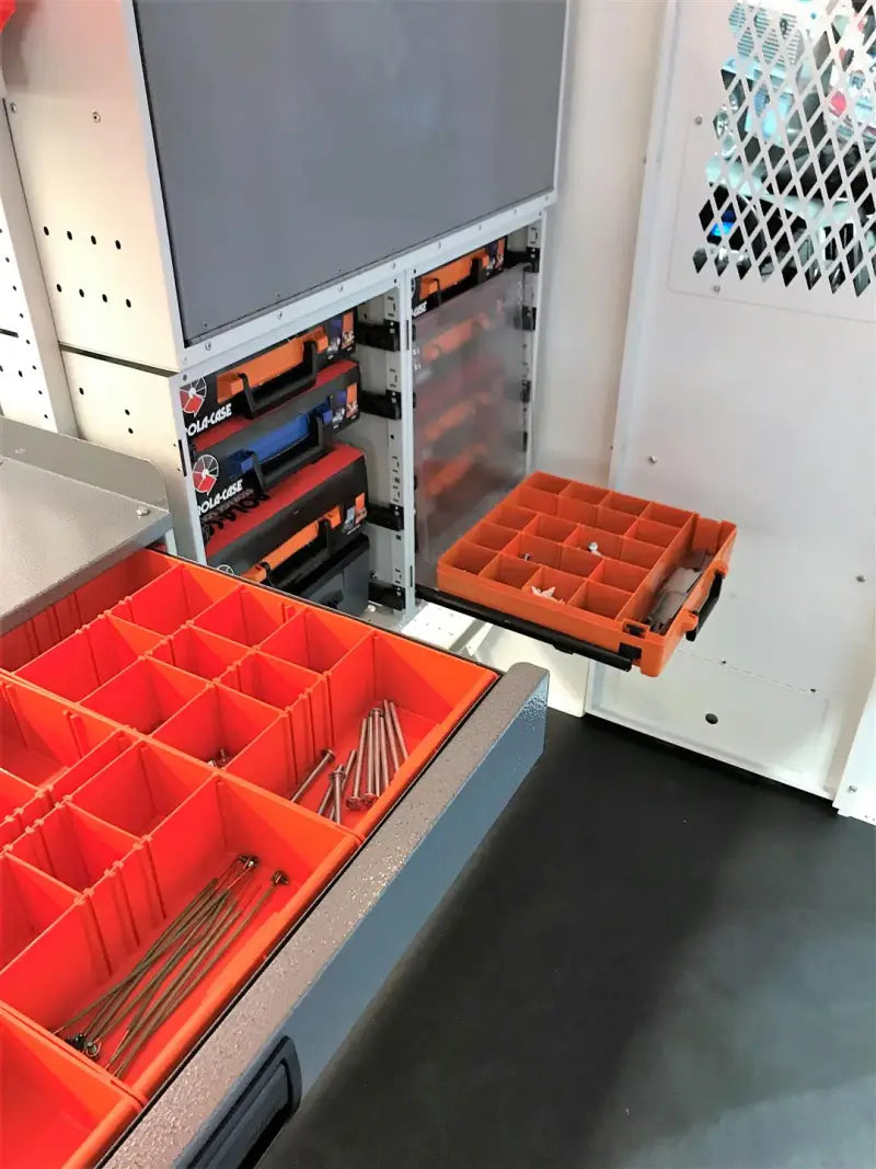 Orange storage drawers with dividers for RCSK5/C Rolacase drawer parts org kit