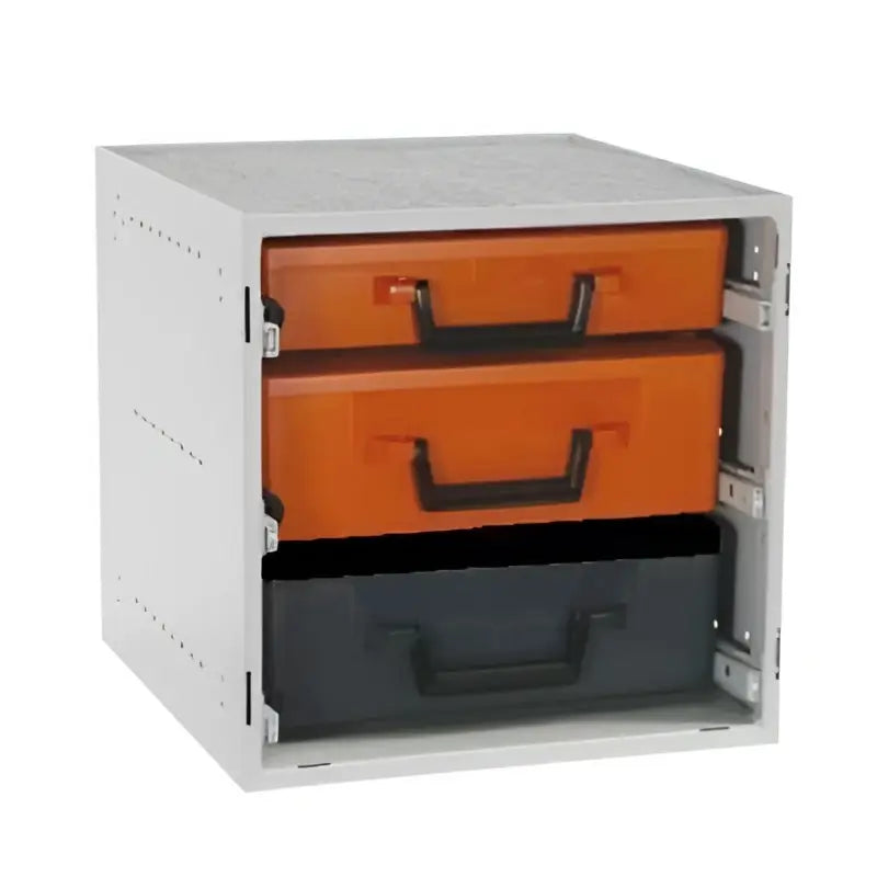 RCSK8/C Rolacase orange drawer organizer with black handles and silver frame cabinet kit