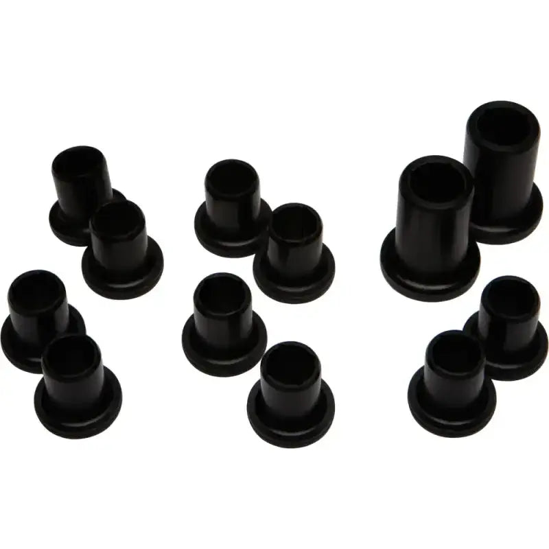 Black cylindrical rear independent suspension bushings with flared bases for easy install