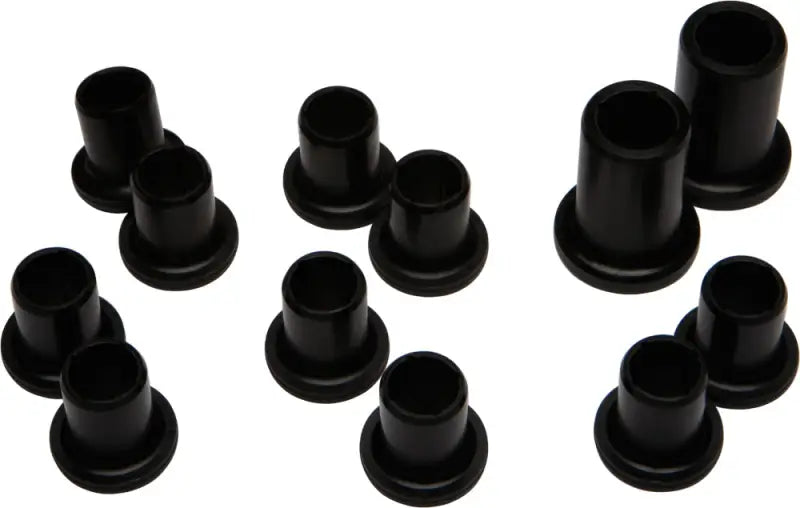 Black cylindrical rear independent suspension bushings with flared bases for easy install