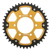 Two-tone rear stealth sprocket with gold aluminum core and black steel teeth for Kawasaki