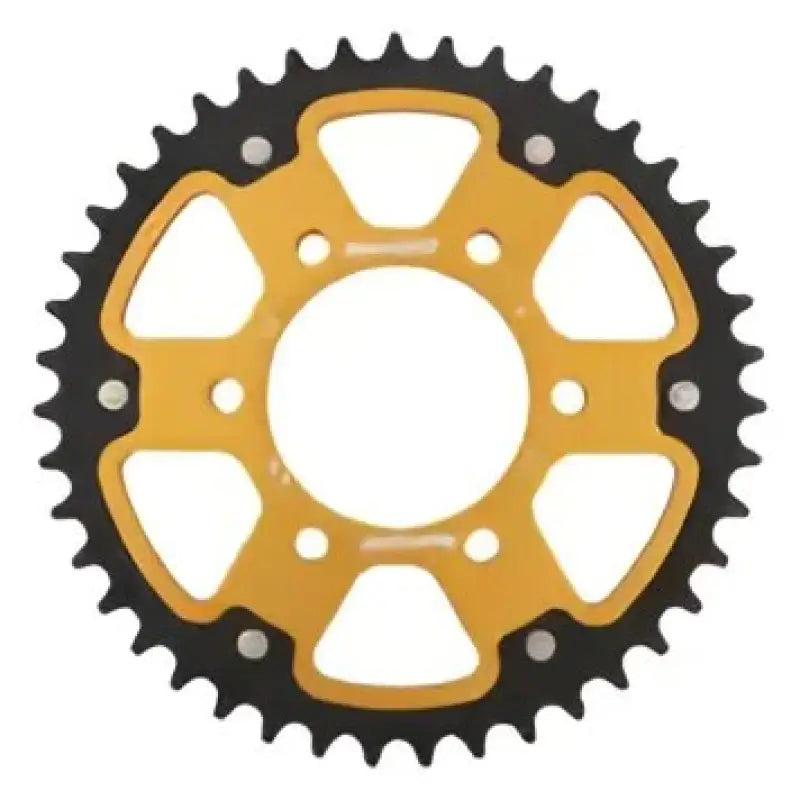 Two-tone rear stealth sprocket with gold aluminum core and black steel teeth for Kawasaki