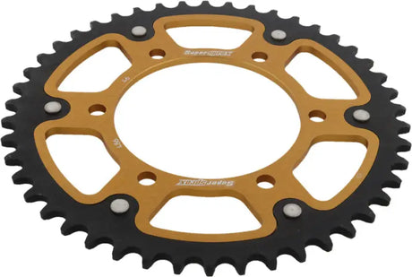 Gold and black motorcycle sprocket for Yamaha and Honda rear stealth sprocket upgrade