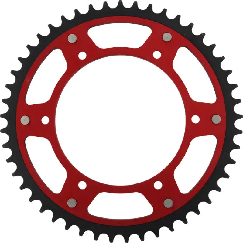 Red and black motorcycle rear stealth sprocket with 6 bolt holes for the Rear Stealth Sprocket Alu/Stl 49t 520 Red Gas/She
