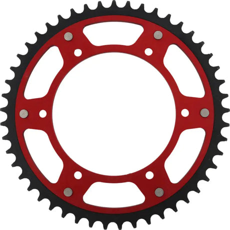 Red and black motorcycle rear stealth sprocket with 6 bolt holes for the Rear Stealth Sprocket Alu/Stl 49t 520 Red Gas/She
