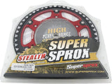 Red and black rear stealth sprocket in clear packaging for Stealth Sprocket Alu/Stl 49t 520 Red Gas/She