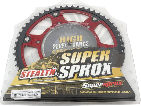 Red and black rear stealth sprocket alu/stl in clear plastic packaging for Husqvarna 52t