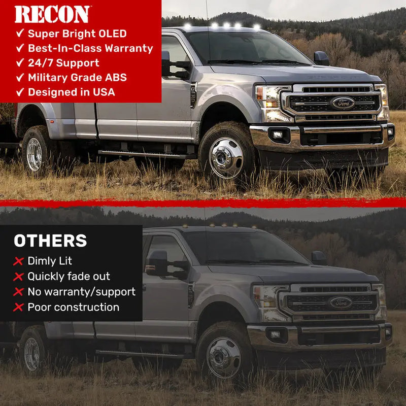 Recon Access SAE And Dot-Compliant Roof Marker Light 264342CLHPWH - Ford 17-23 Superduty 5-Piece Set