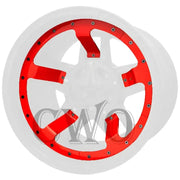 Red 22x10 Wheel Pros midspoke inserts on a red and silver wheel for a bold look