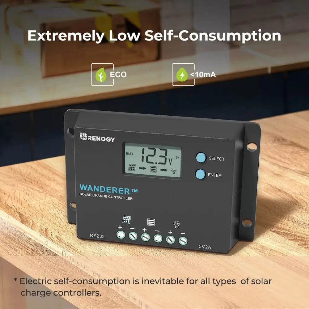 Renogy Extremely Low Self-Consumption Battery Charger Controller RNG-CTRL-WND10-G1-US - 10A Pwm Charge