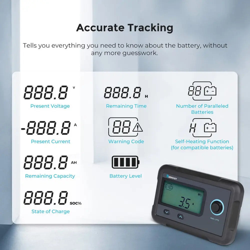 Renogy Quick And Easy Mounting Battery Monitor RMS-LFPS-G1-US - Smart Lithium