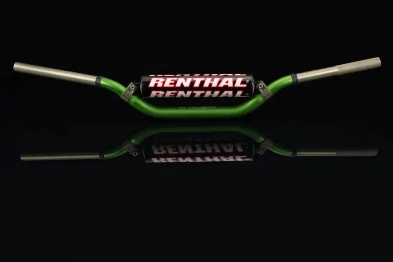 Green and silver motorcycle handlebars with Renthal Reed Windham Twinwall Pad