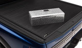Silver diamond-plate toolbox for Toyota Tundra CrewMax Retrax IX truck bed