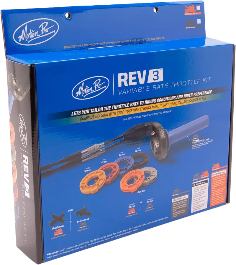Motion Pro REV3 Variable Rate Throttle Kit in a blue box for Rev3 Throttle Kit Yam