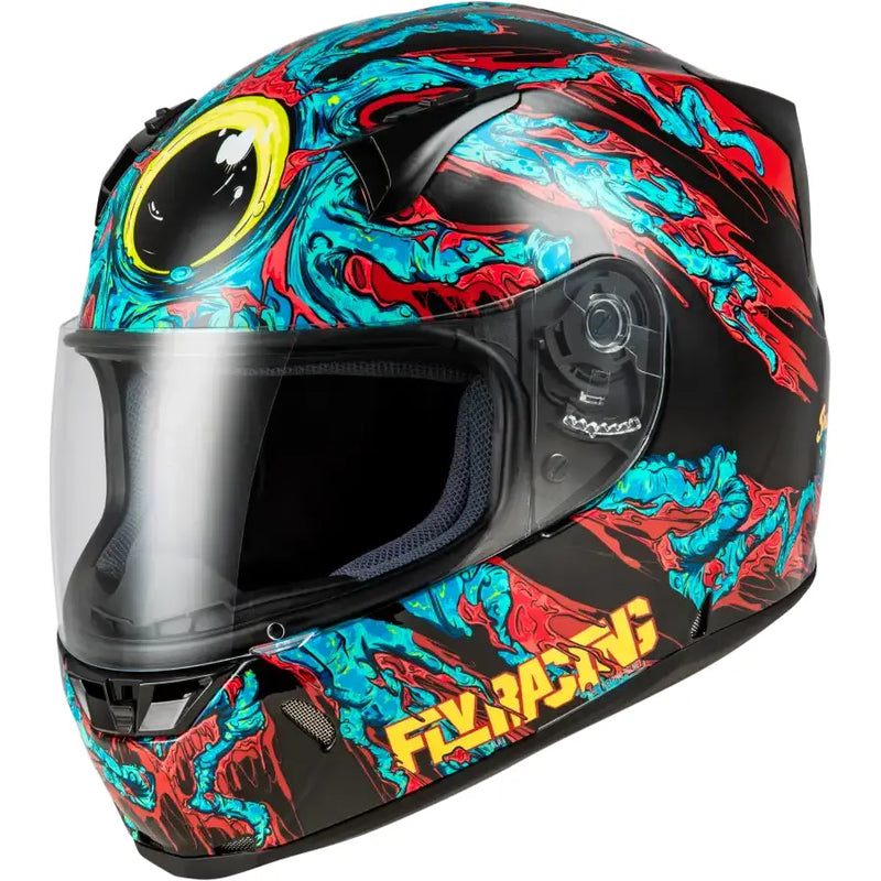 Revolt Space Creep Helmet Light Blue/Black/Red with durable hard coating and colorful graphics