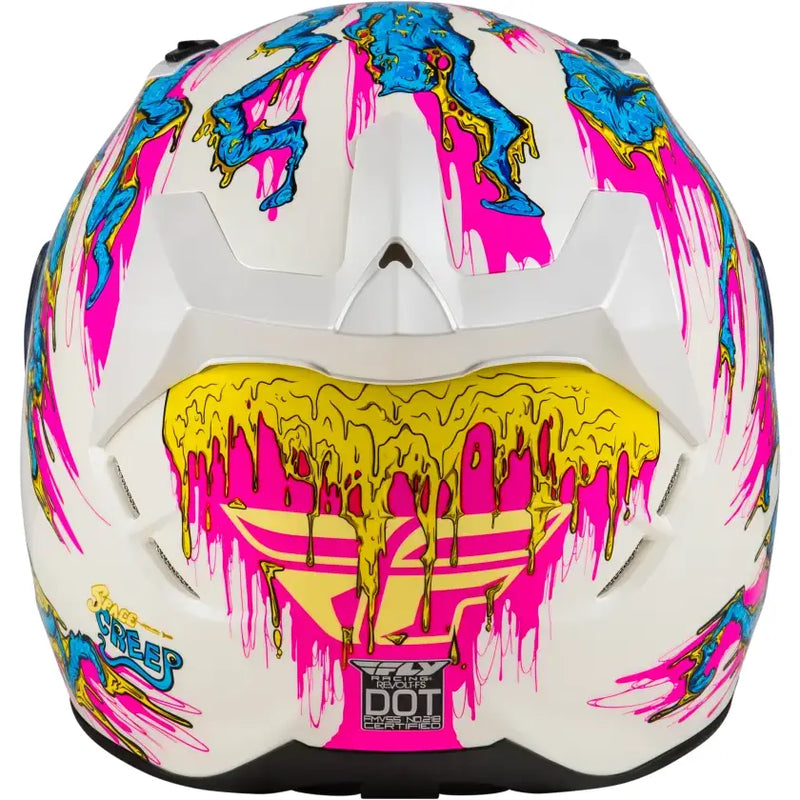 White motocross helmet with colorful dripping paint and durable hard coating for protection