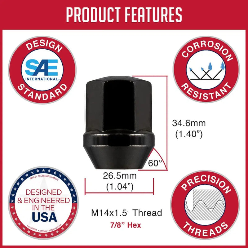 Revolution 141148Black Lug Nut - Black Large 141148BLK